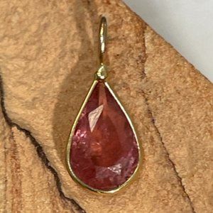 1CT Natural Peachy Pink Tourmaline Pear Shape Solid 14K Yellow G. Pendant 14x6mm